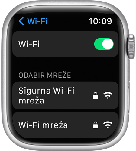 Zaslon postavki za Wi-Fi na Apple Watch uređaju