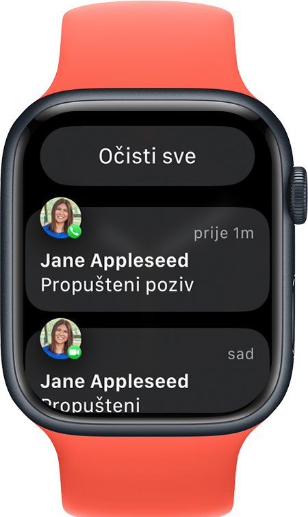 Apple Watch s prikazom gumba Očisti sve obavijesti