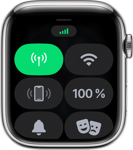 Potpuni mobilni signal u kontrolnom centru na Apple Watch uređaju.