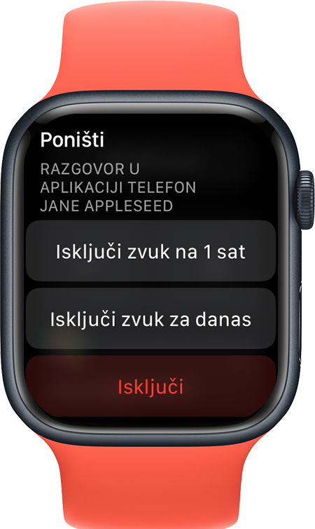 Apple Watch s prikazom zaslona za isključivanje zvuka obavijesti