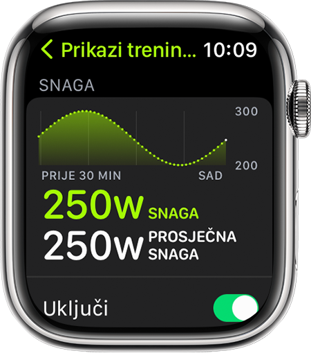 Apple Watch koji prikazuje mjerni podatak treninga Snaga trčanja tijekom trčanja