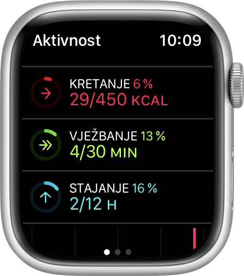 Brojčanik Apple Watch uređaja s prikazom napretka prstena aktivnosti