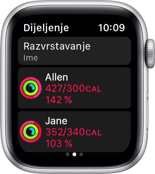 Usporedite napredak aktivnosti na Apple Watch uređaju