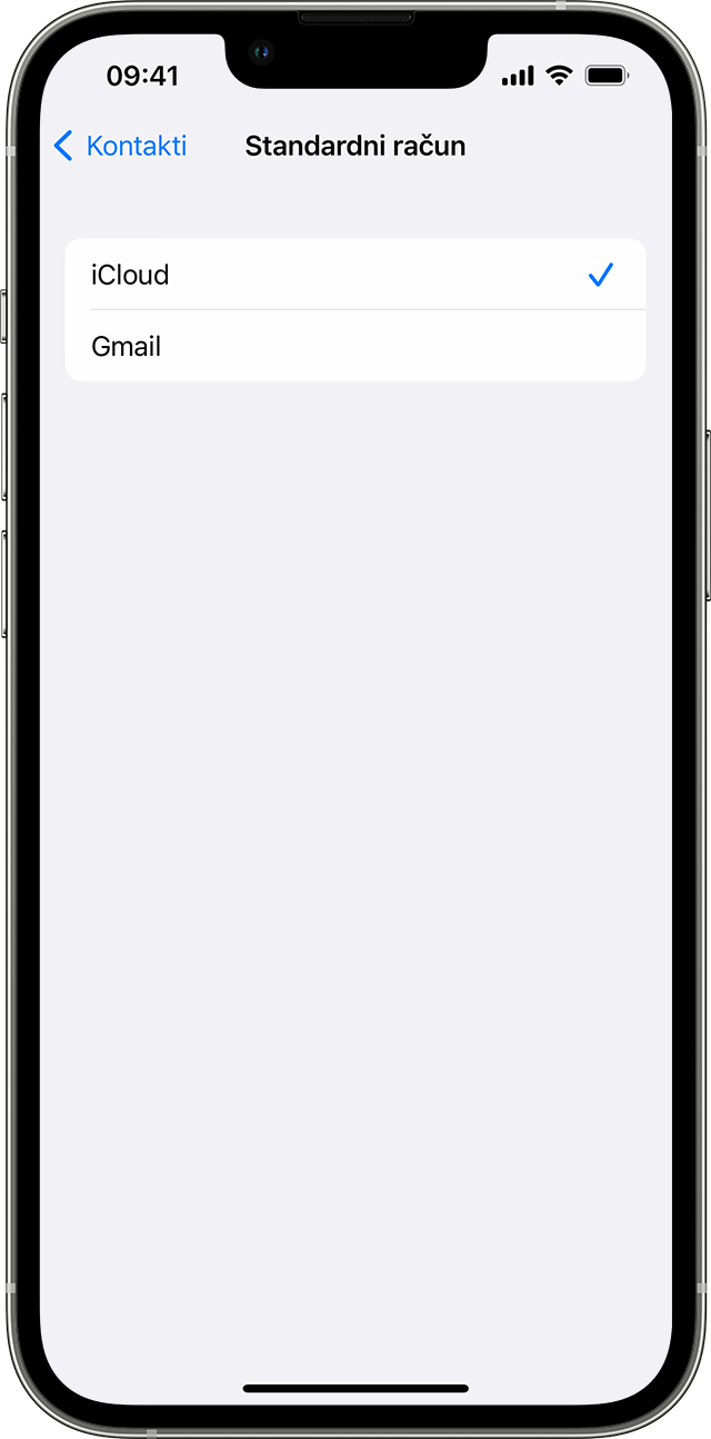 iPhone pokazuje zaslon Zadani račun