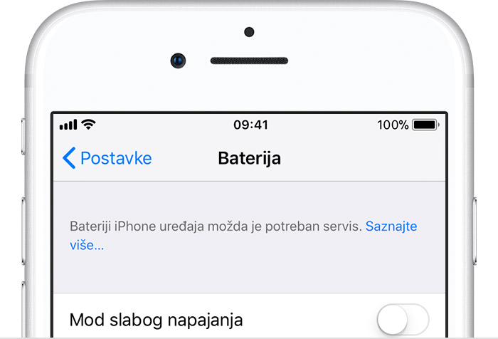 Ako se pojavi obavijest „Bateriji iPhone uređaja možda je potreban servis”  - Apple Podrška