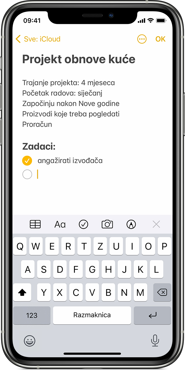 Korištenje aplikacije Bilješke na iPhone, iPad i iPod touch uređajima -  Apple Podrška