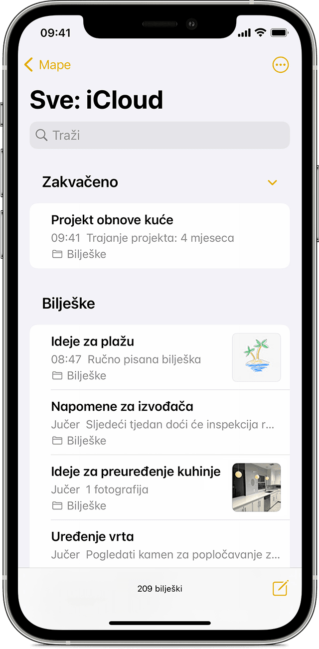 iPhone na kojem se prikazuje se kako prikvačiti bilješku u aplikaciji Bilješke.