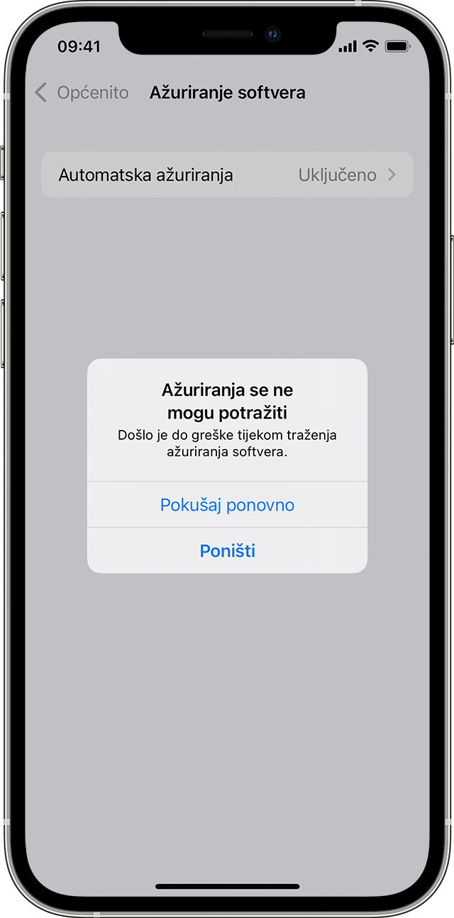 iPhone s upozorenjem „Nije moguće provjeriti ažuriranje”.