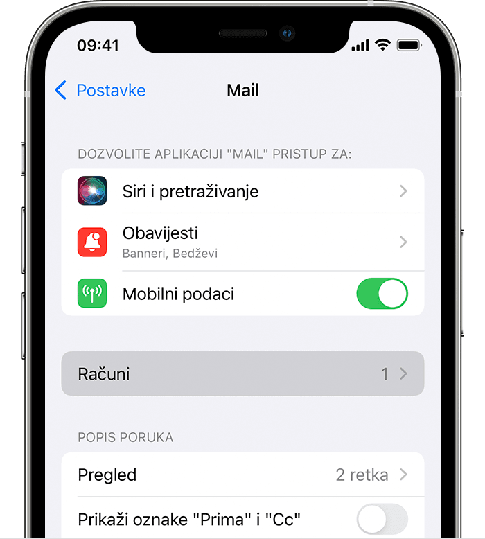 iPhone na kojem se prikazuje kako postaviti e-mail račun na automatski način