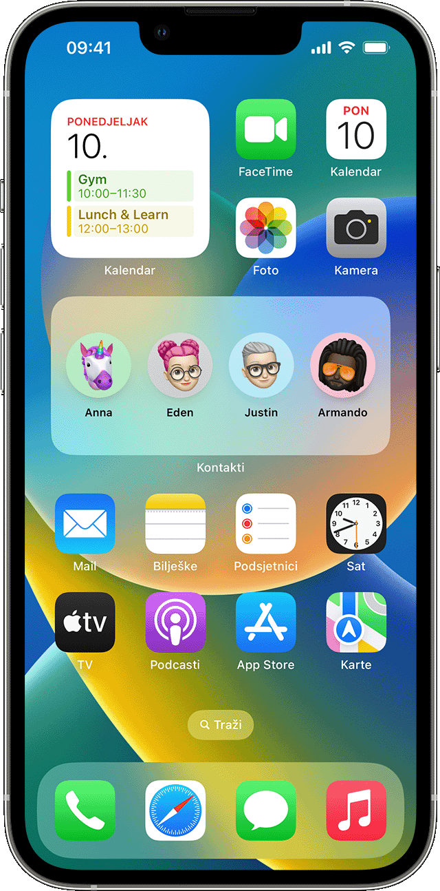 Zaslon iPhone uređaja s prikazom dodavanja widgeta