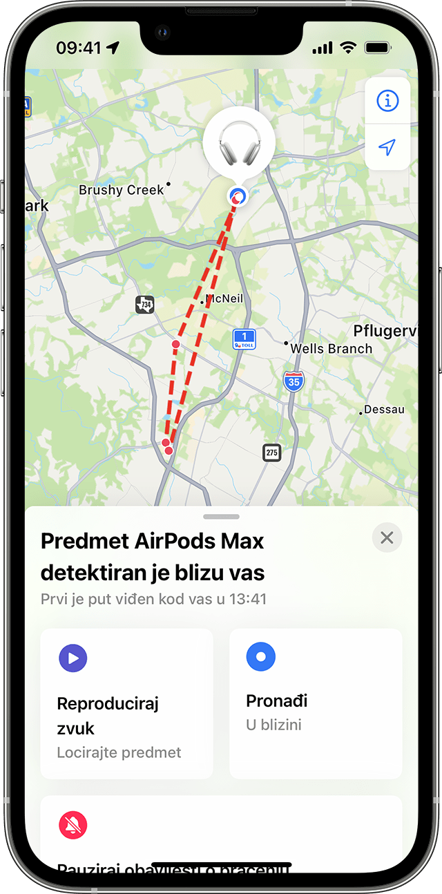 Nepoznat predmet prikazan na karti u aplikaciji Pronalaženje na iPhone uređaju