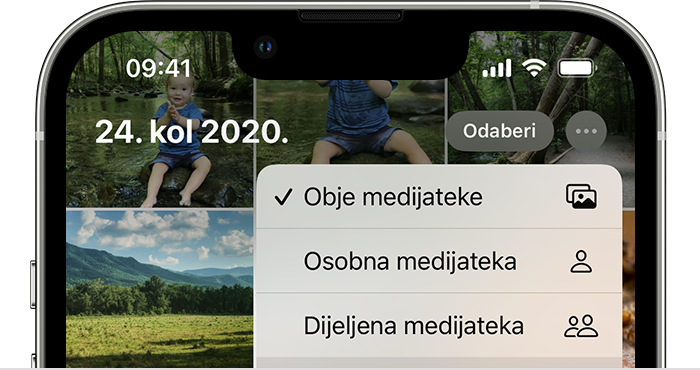 Prikaz odabrane opcije Obje na iPhone uređaju.