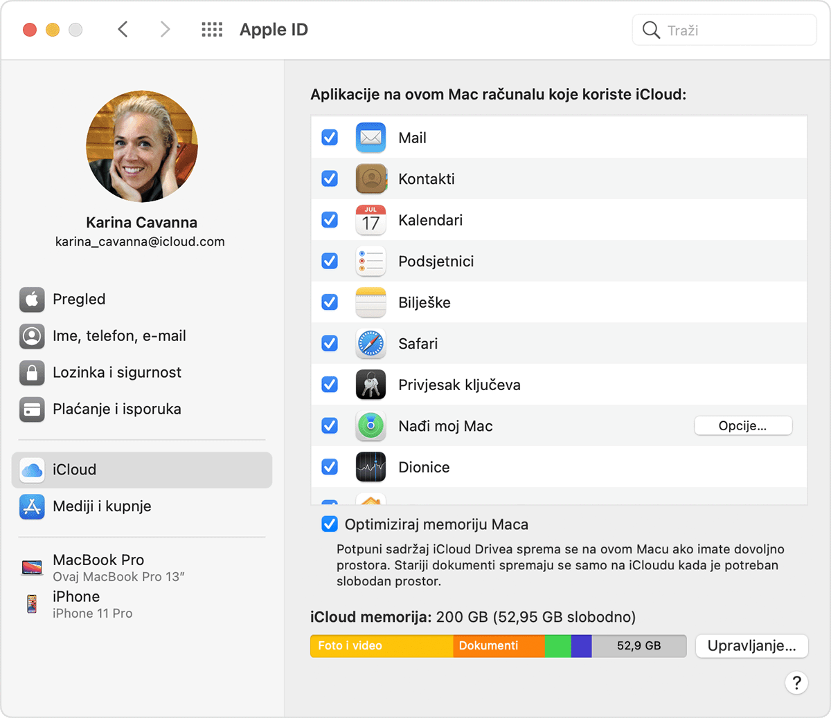 Odaberite aplikacije za iCloud na Mac računalu