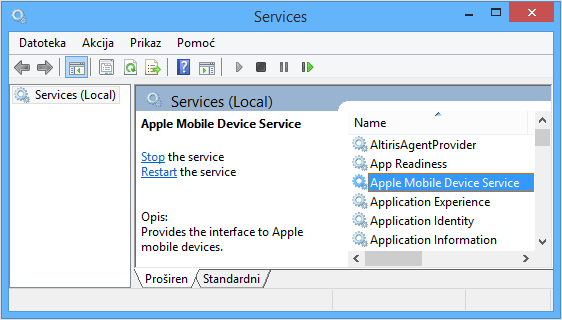 kretanje servisa Apple Mobile Device Service (
