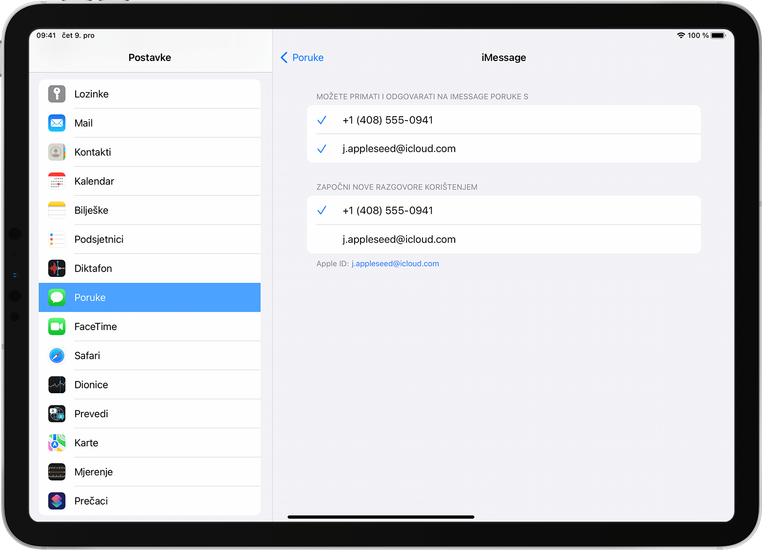 Na iPad uređaju prikazuje se kako uključiti ili isključiti svoj telefonski broj