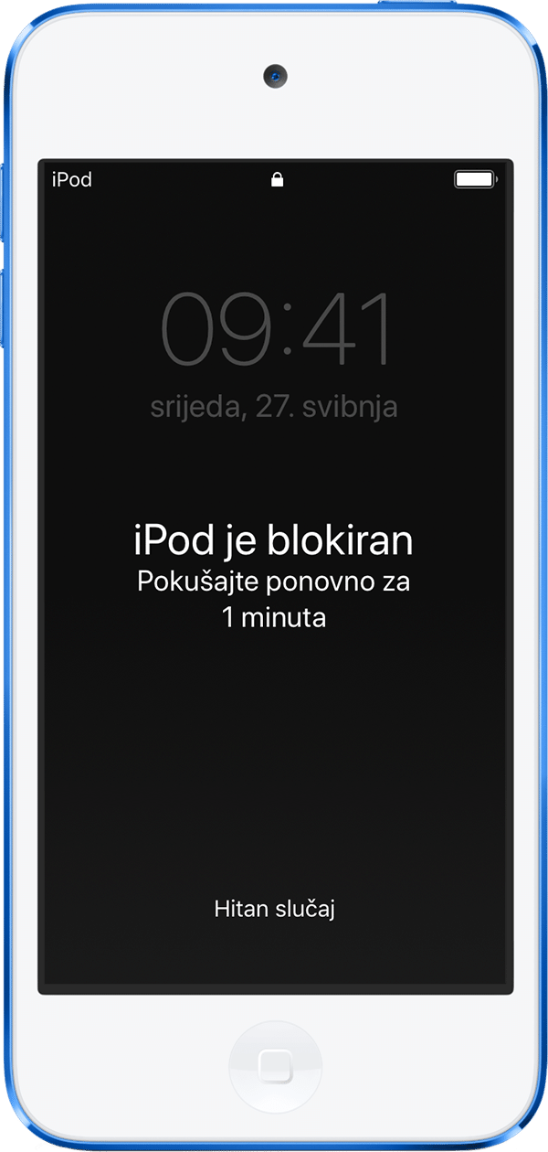 Na iPod touch uređaju prikazuje se poruka da je iPod onemogućen