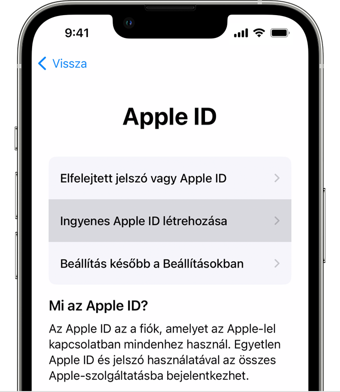 Apple ID létrehozása az új iPhone beállításakor