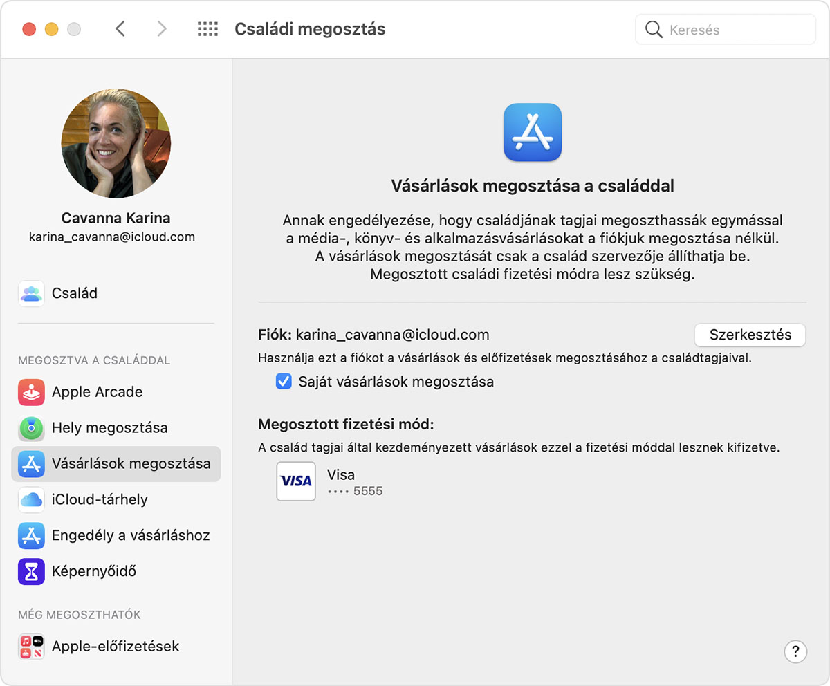 Rendszerbeállítások Macen, amelyen az Apple ID beállításai láthatók