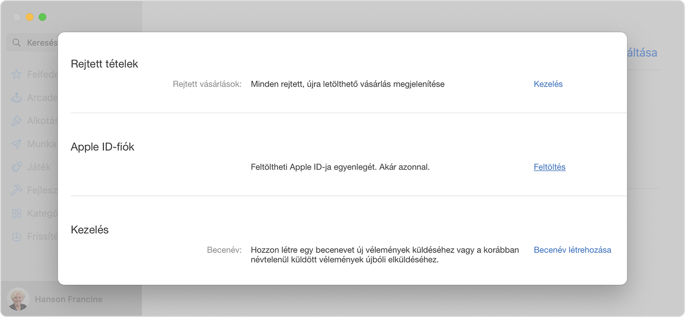 Egy Mac, amelyen a Pénz hozzáadása a számlához lehetőség látható az App Store-ban.