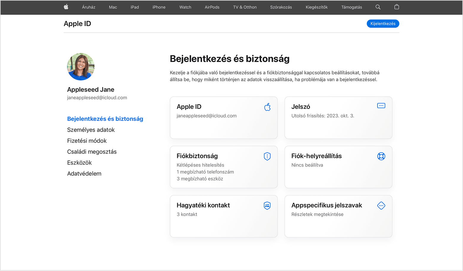 Webes képernyő, amelyen az Apple ID-jelszó módosítása látható