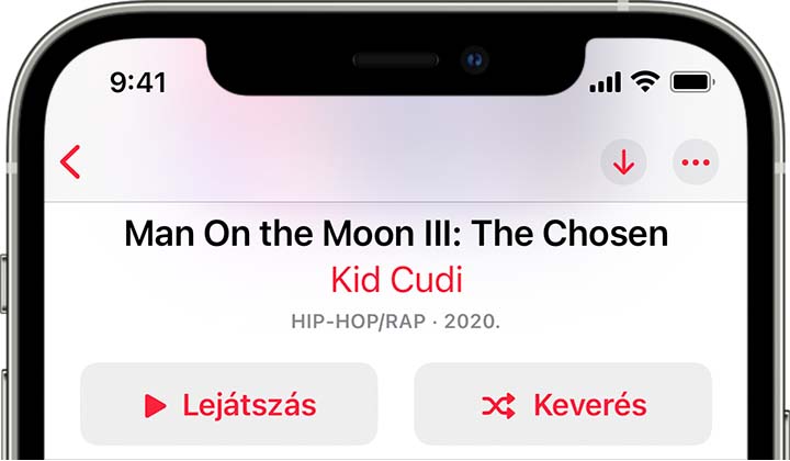 iPhone, amelyen egy album tetején a Keverés gomb látható.