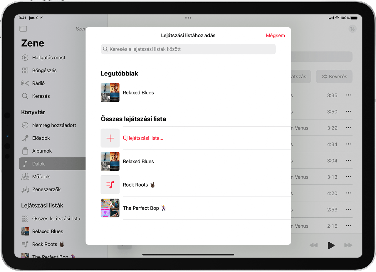Egy iPaden zene hozzáadása egy meglévő lejátszási listához