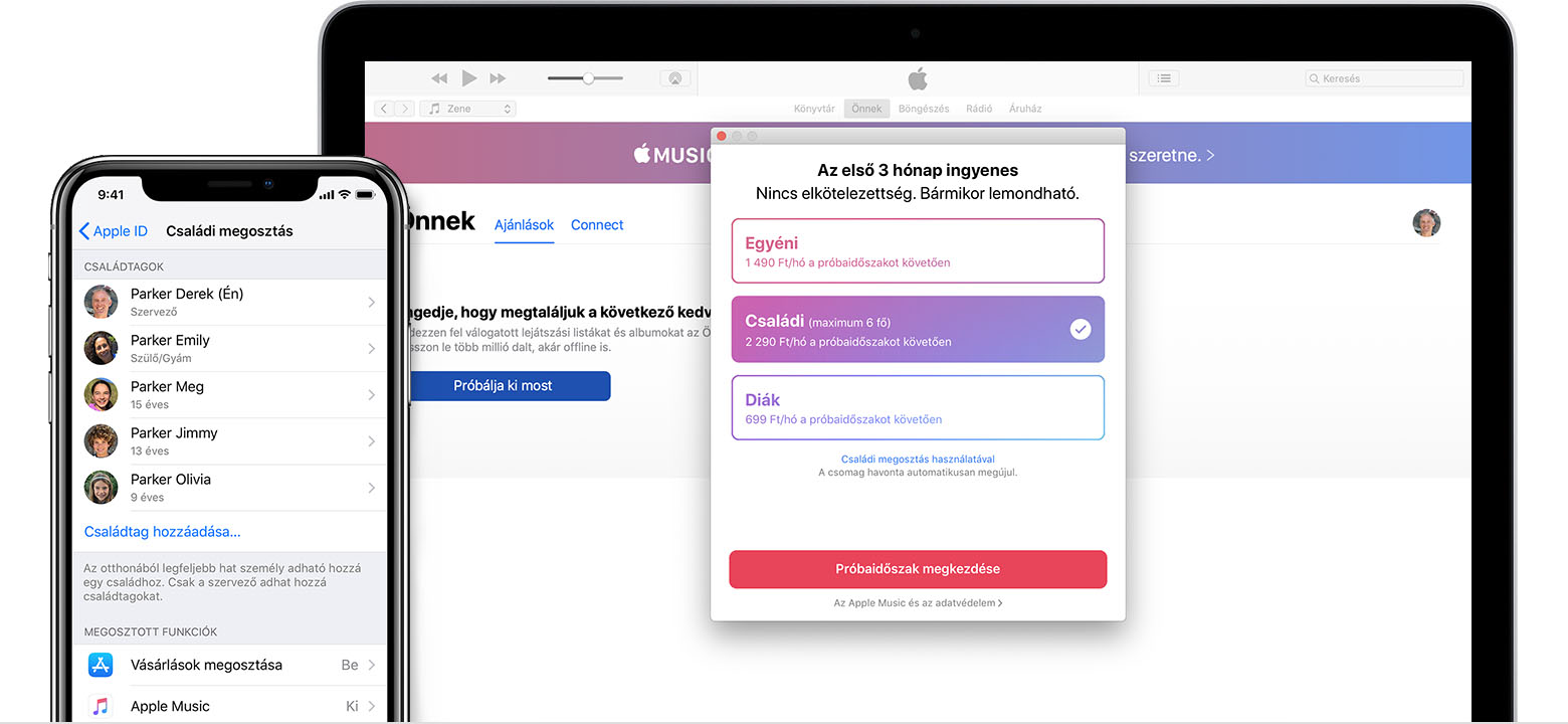 Előfizetés az Apple Music szolgáltatásra Családi tagság keretében