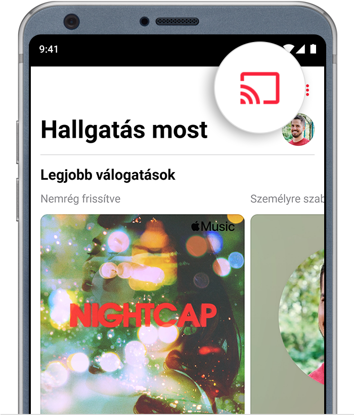 Androidos telefon, amelyen a Közzététel gomb látható a képernyő tetején az Apple Music alkalmazásban