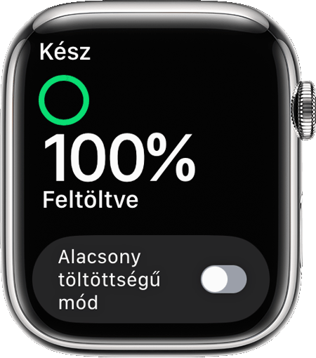 Egy Apple Watch, amelyen a töltöttségi szint látható