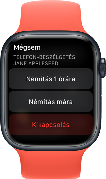 Egy Apple Watch, amelyen az értesítések némítására szolgáló képernyő látható