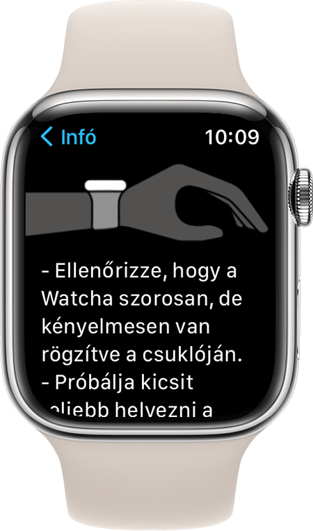 Képernyőkép az Apple Watch Series 7-ről, amely megmutatja, hogyan viselje az órát a lehető legjobb eredmények elérése érdekében.