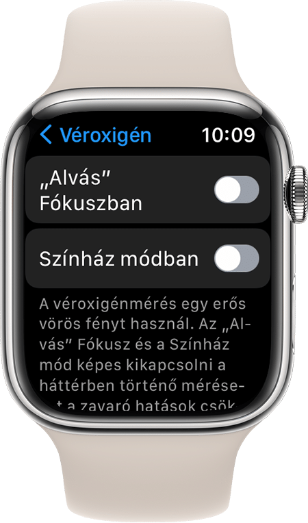 Képernyőkép egy Apple Watch Series 7 órán futó Véroxigén alkalmazásról.