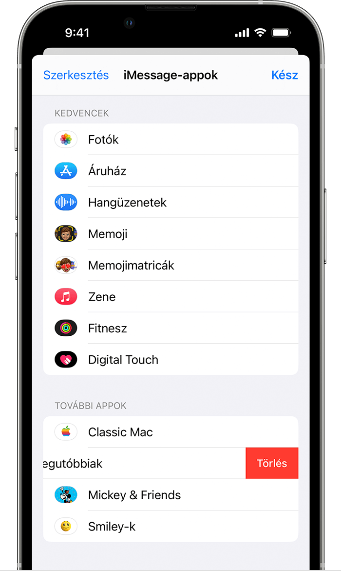 Az iMessage-alkalmazások törlését bemutató iPhone
