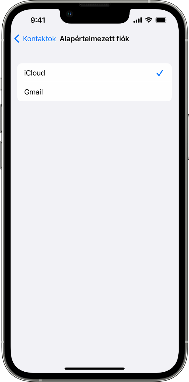 Egy iPhone-on az Alapértelmezett fiók képernyő látható
