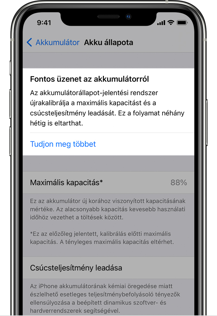 Az akkumulátorállapot-jelentés újrakalibrálása az iOS 14.5-ös rendszerben -  Apple Támogatás (HU)