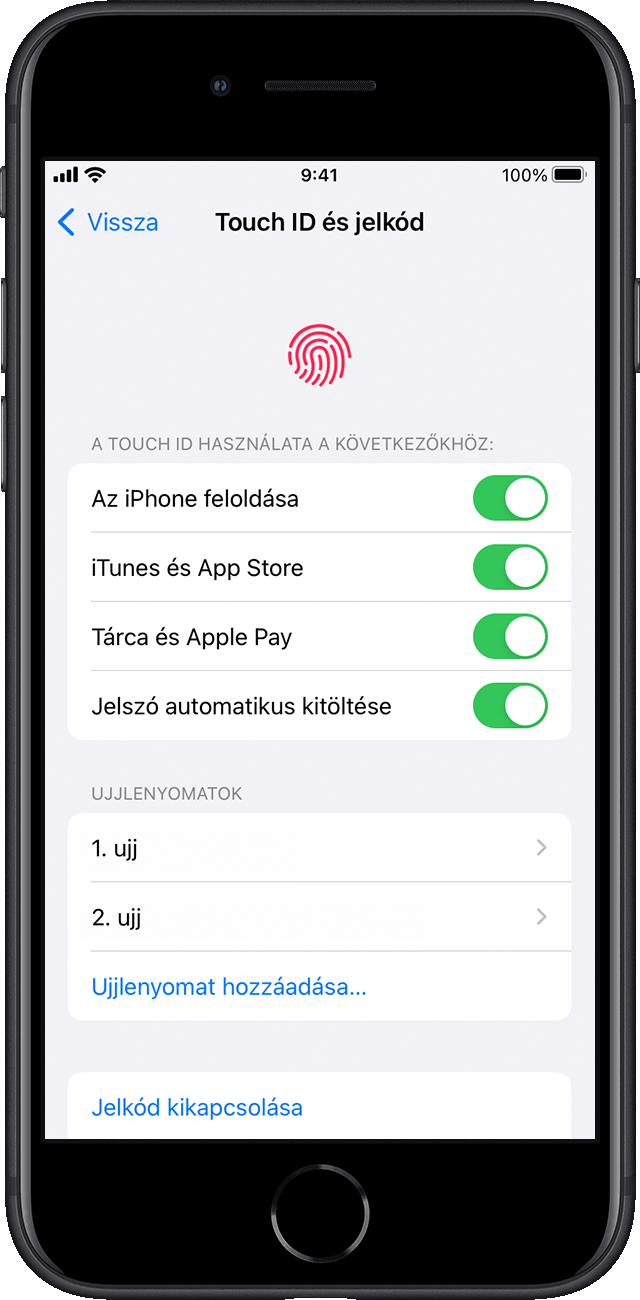 A felhasználó a Beállítások menüpontban kiválasztja, hogy az iPhone mely funkcióit kívánja használni a Touch ID-vel