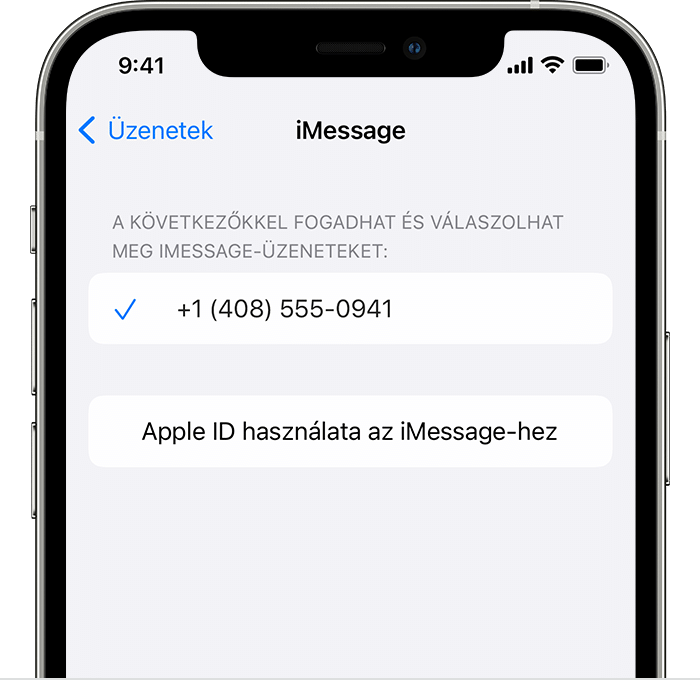 Az iMessage beállításainak kiválasztását bemutató iPhone
