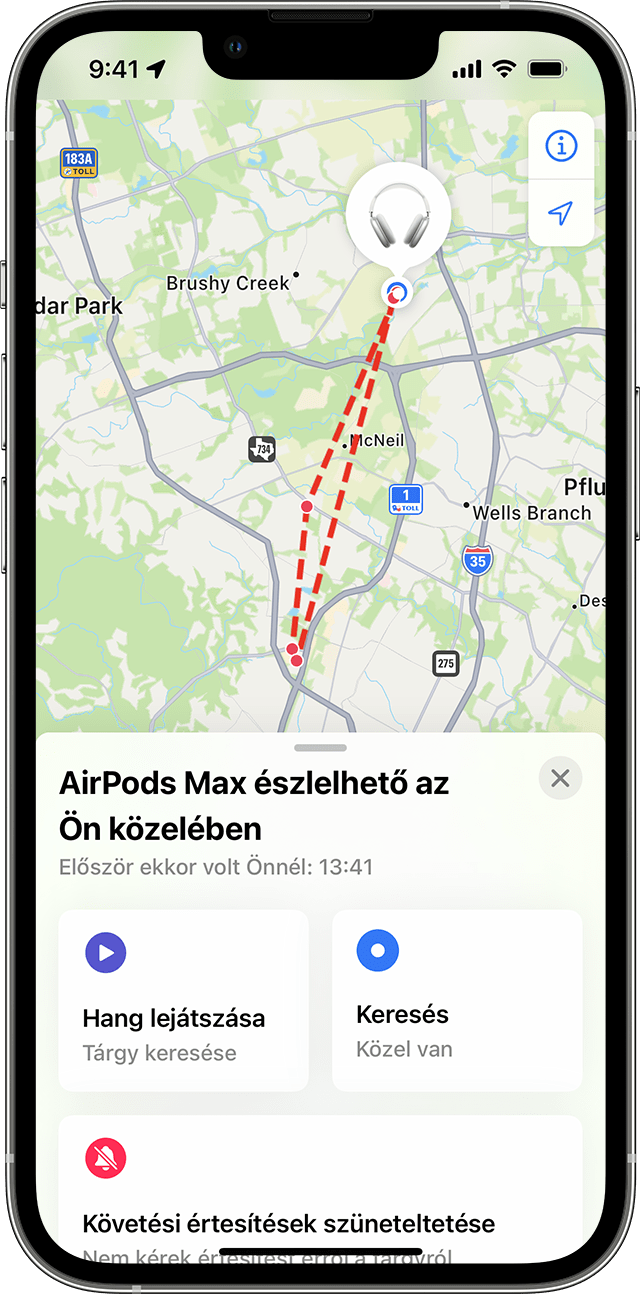 Ismeretlen tárgy látható a térképen a Lokátor appban egy iPhone-on