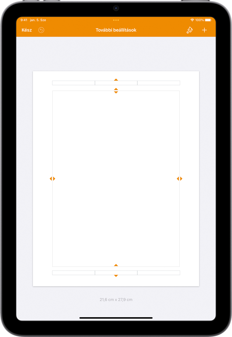 A papírméret, az oldaltájolás és a margók beállítása a Pages