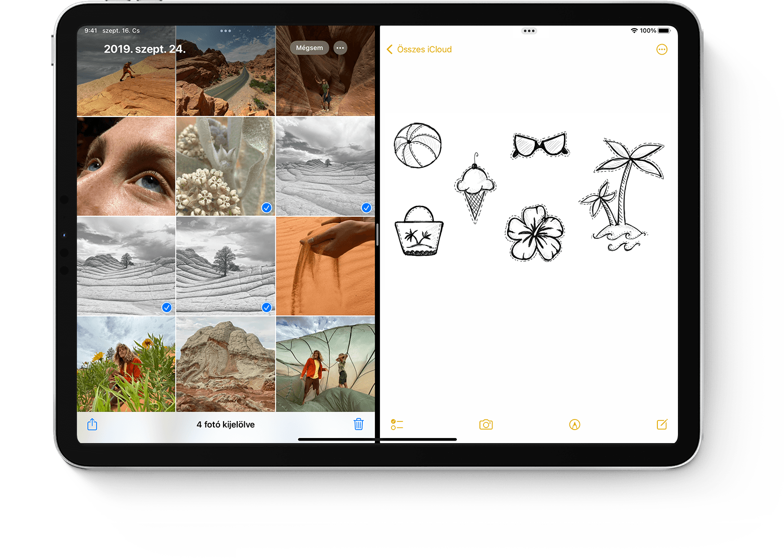 Egy iPad képernyőjén két alkalmazás látható Split View nézetben