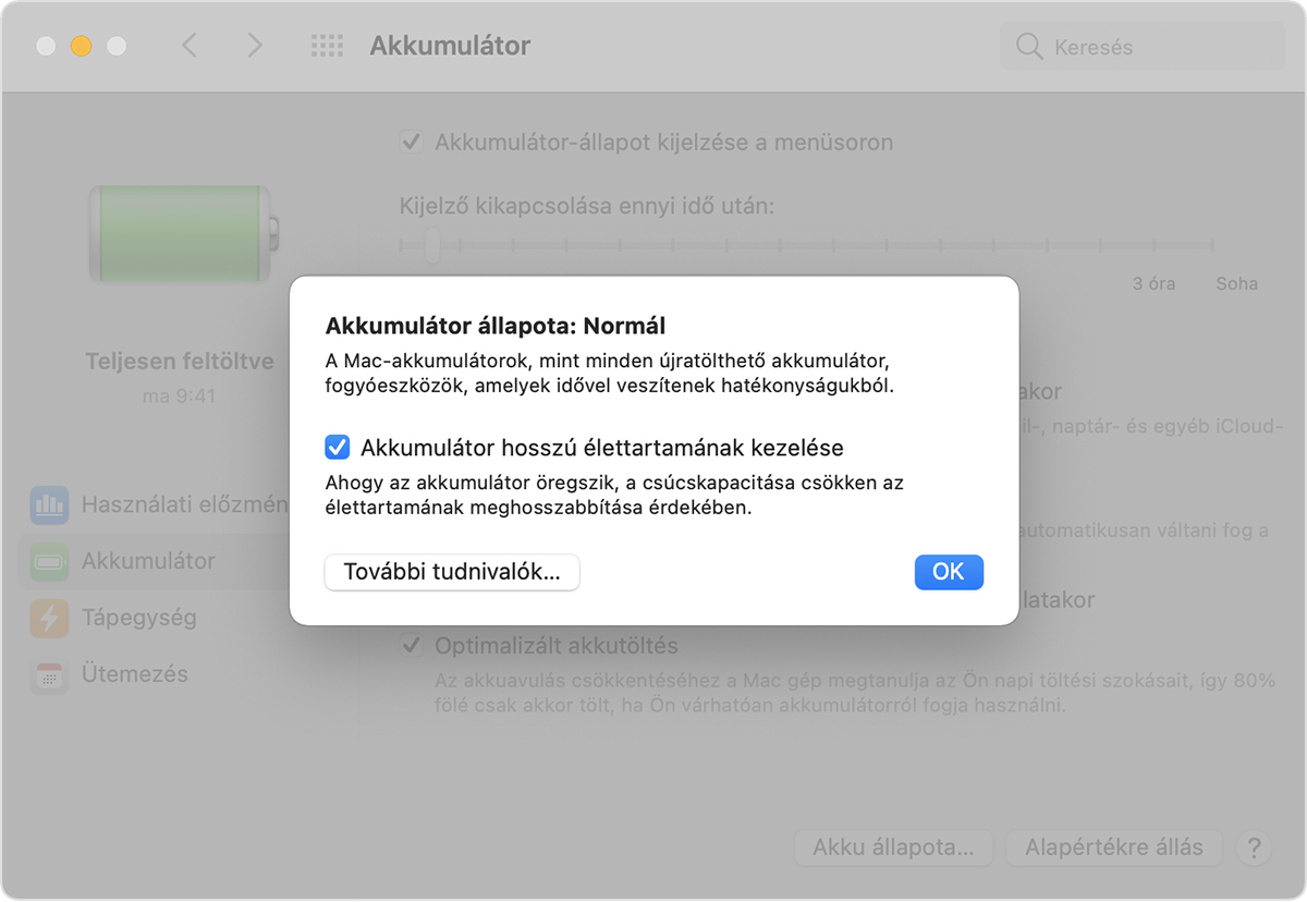 A Mac laptopok akkumulátorállapot-kezelési funkciója - Apple Támogatás (HU)