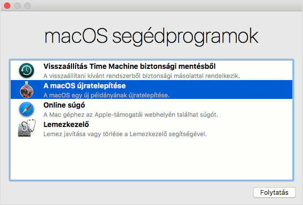 macOS Segédalkalmazások ablak