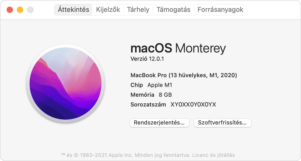 A Mac névjegye ablak