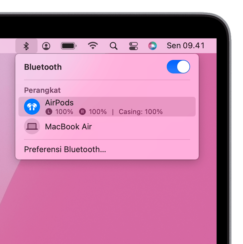 Pengaturan Bluetooth di bar menu di Mac Anda