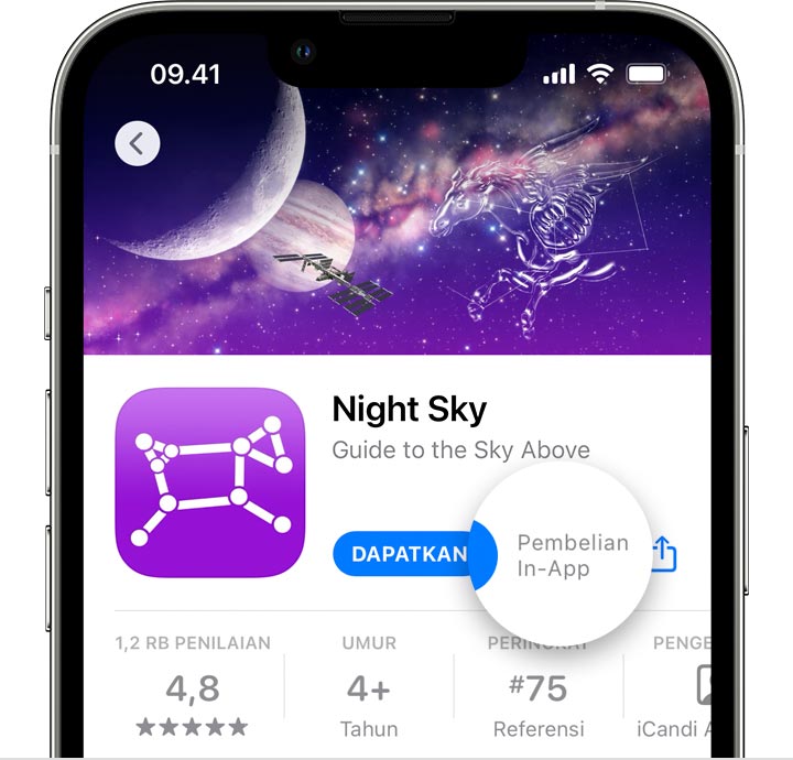 iPhone menampilkan layar pembelian in-app