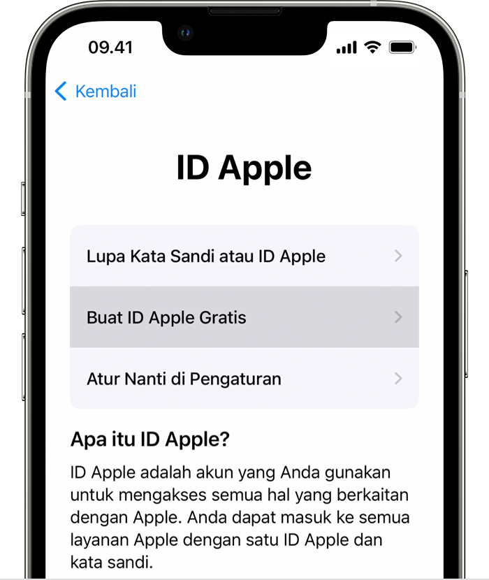 Membuat ID Apple saat mengatur iPhone baru