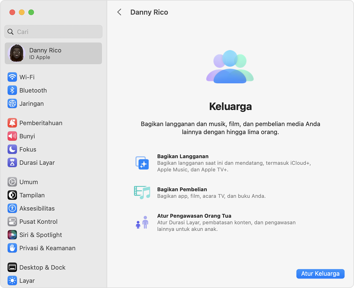 Tombol Atur Keluarga berada di kanan bawah setelah Anda mengeklik Keluarga.