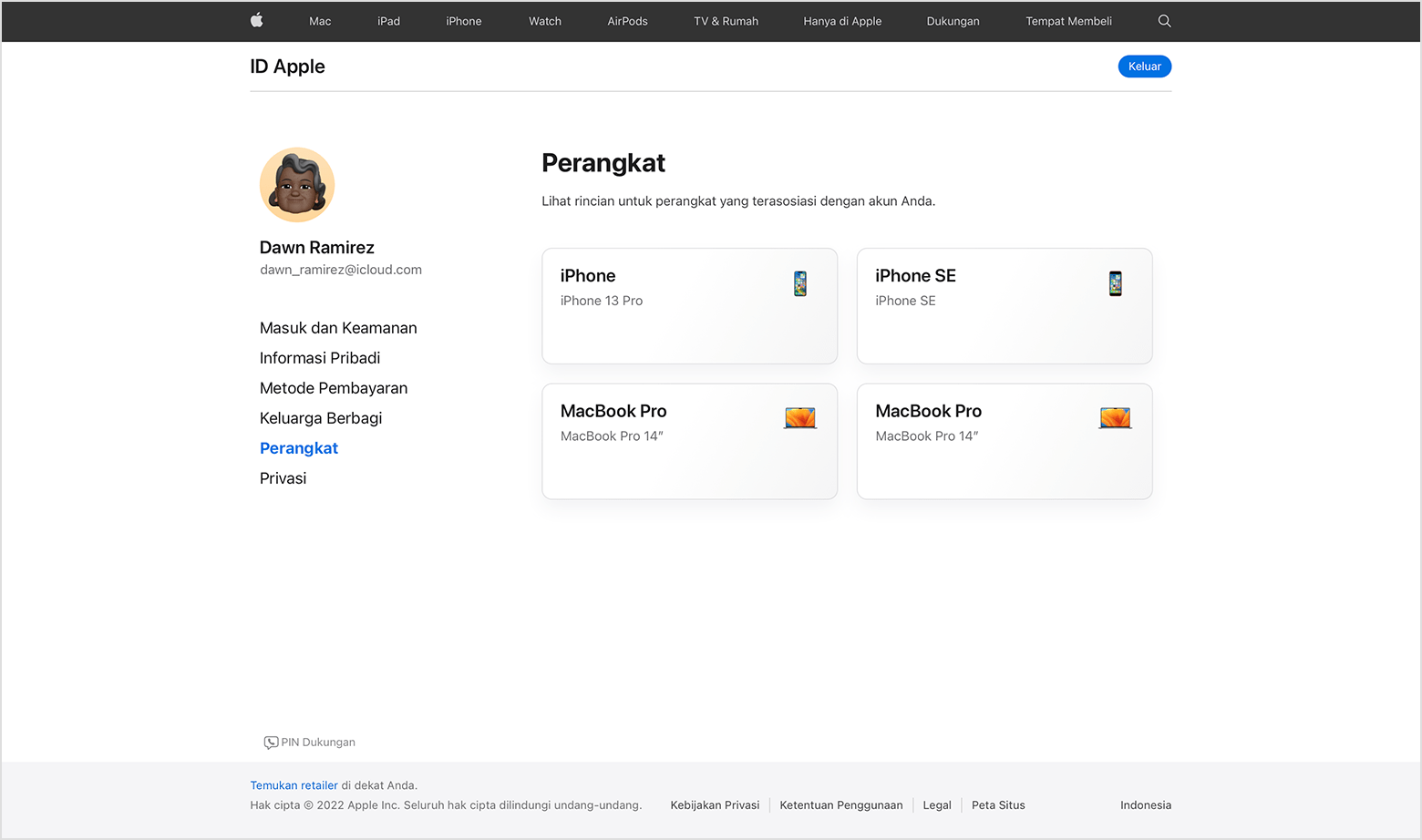 Mengetahui perangkat yang digunakan untuk masuk dengan ID Apple Anda di web