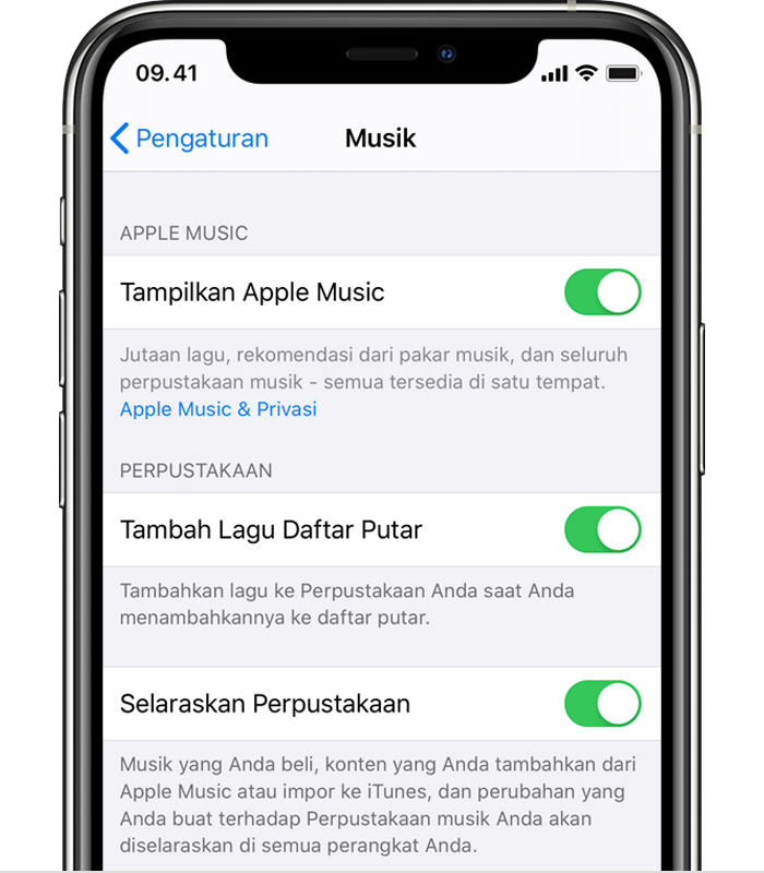 Mengaktifkan Selaraskan Perpustakaan Dengan Apple Music Apple Support Id