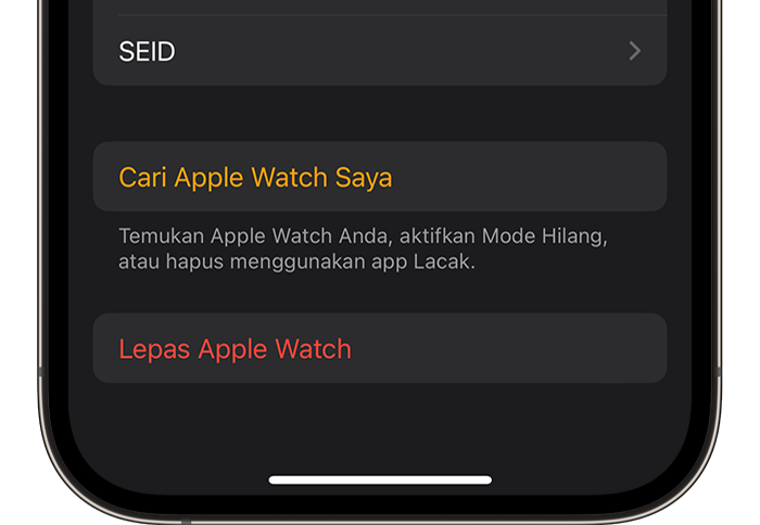 Melepas pemasangan Apple Watch dari iPhone Anda di app Apple Watch